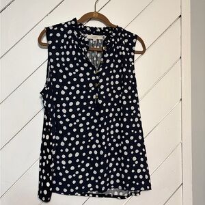LOFT Navy and White Polka Dot Blouse